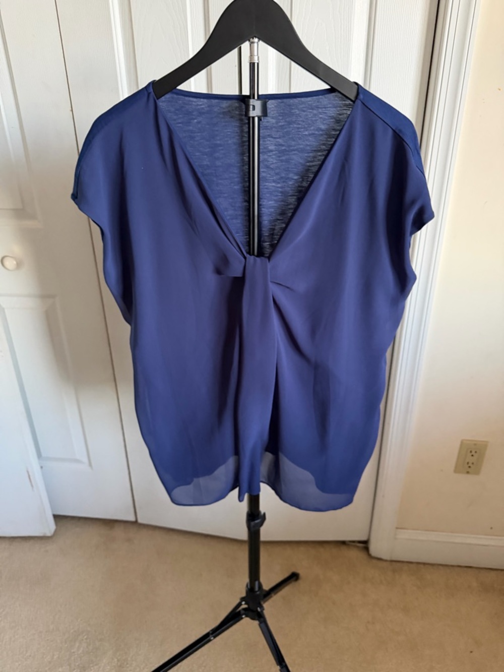 Ann Taylor Navy Twist-Front V-Neck Blouse